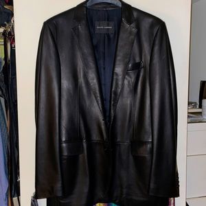 Men’s Ralph Lauren lamb skin leather blazer with two front buttons.